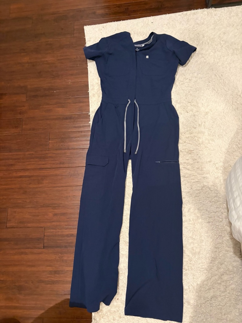 Fabletics Navy Short-Sleeve Scrub Jumpsuit with Drawstring